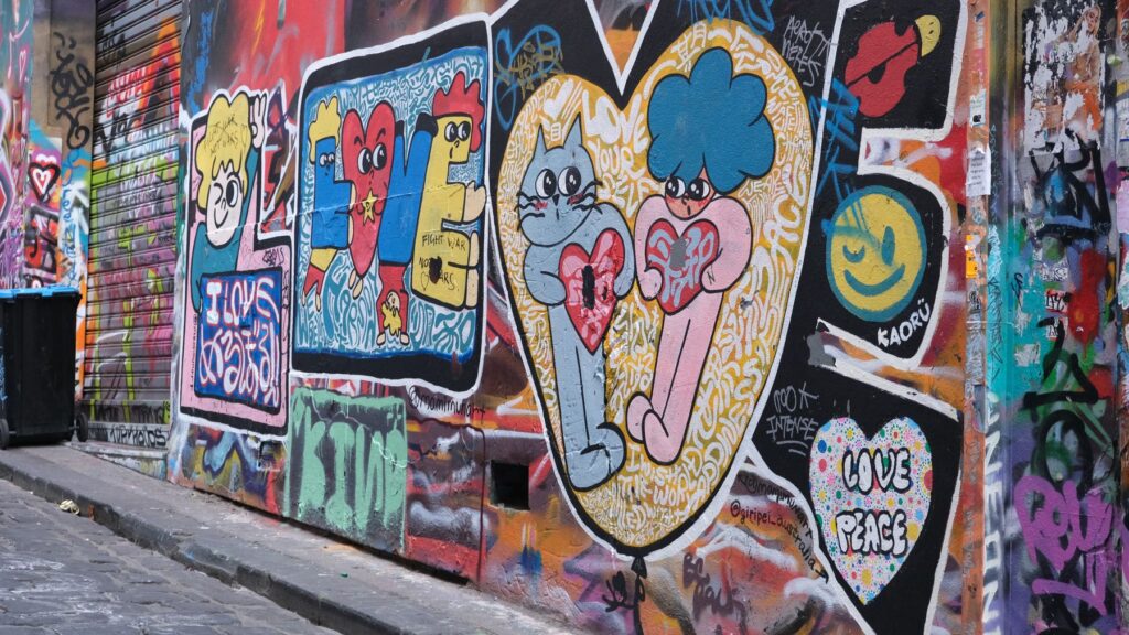 Street Art an den Wänden der Hosier Lane im Zentrum von Melbourne
