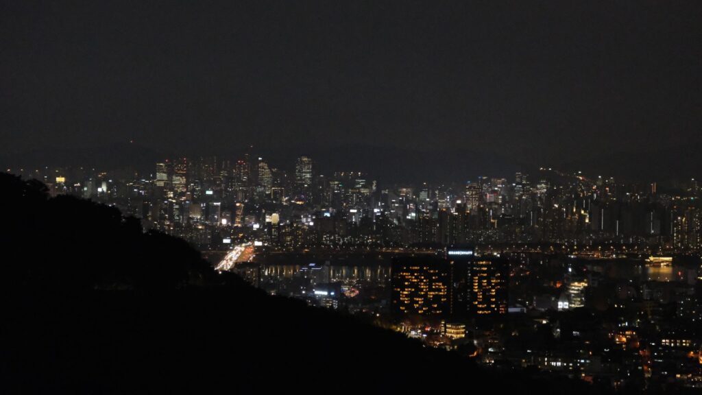 Nächtlicher Blick vom Namsan über die beleuchtete Skyline von Seoul